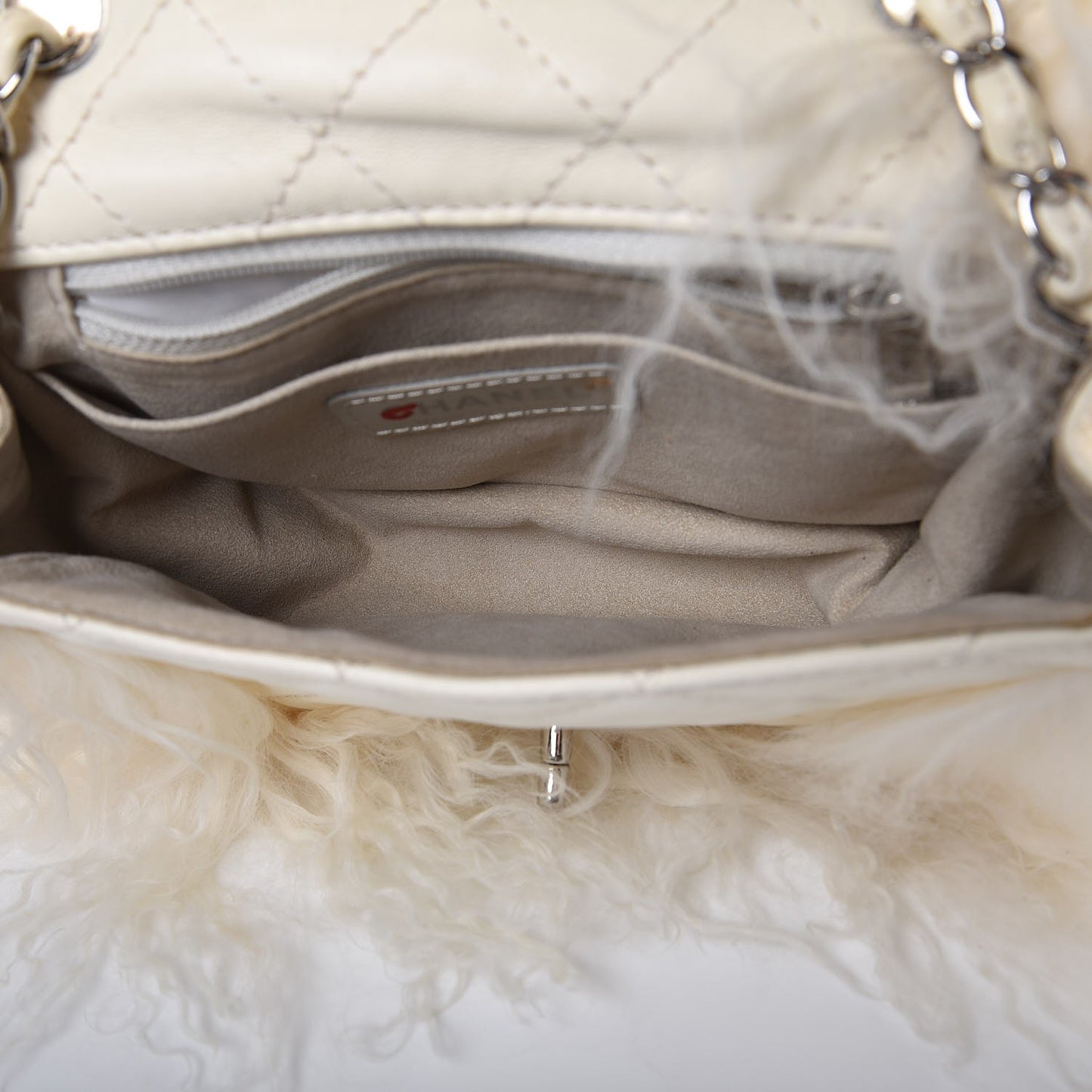 Lambskin Quilted Goat Fur Mini Tibet Square Flap White