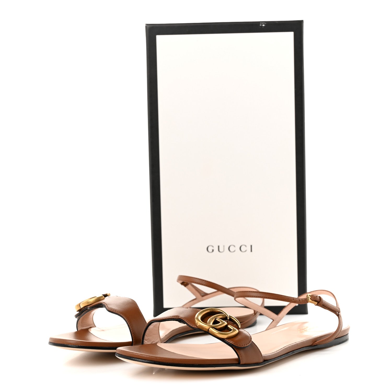 Gucci Lifford Calfskin GG Marmont Ankle Wrap Flat Sandals 41 Cognac 9 of 9