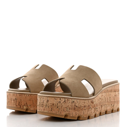 Hermes Suede Goatskin Cork Eze 30 Sandals 36 Beige Argile 3 of 9