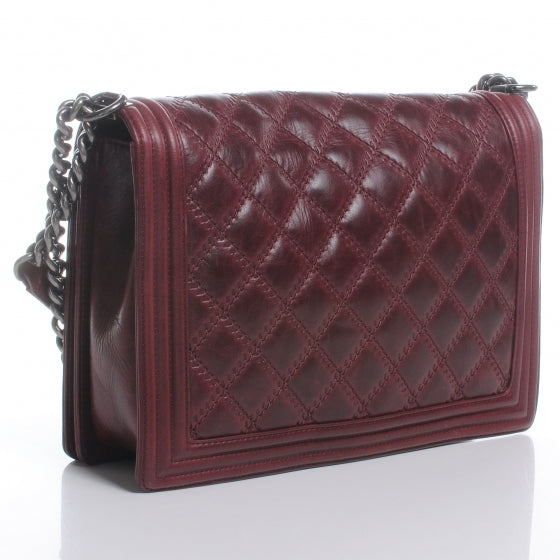 Calfskin Quilted Large Boy Flap Burgundy