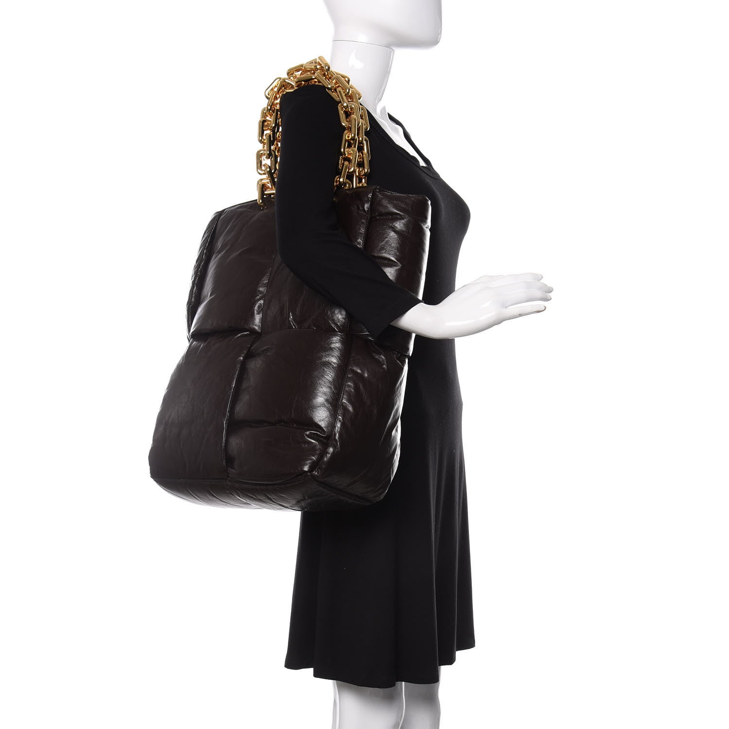 Bottega Veneta Calfskin Maxi Intrecciato Puffy Chain Tote Bag Fondente 2 of 7