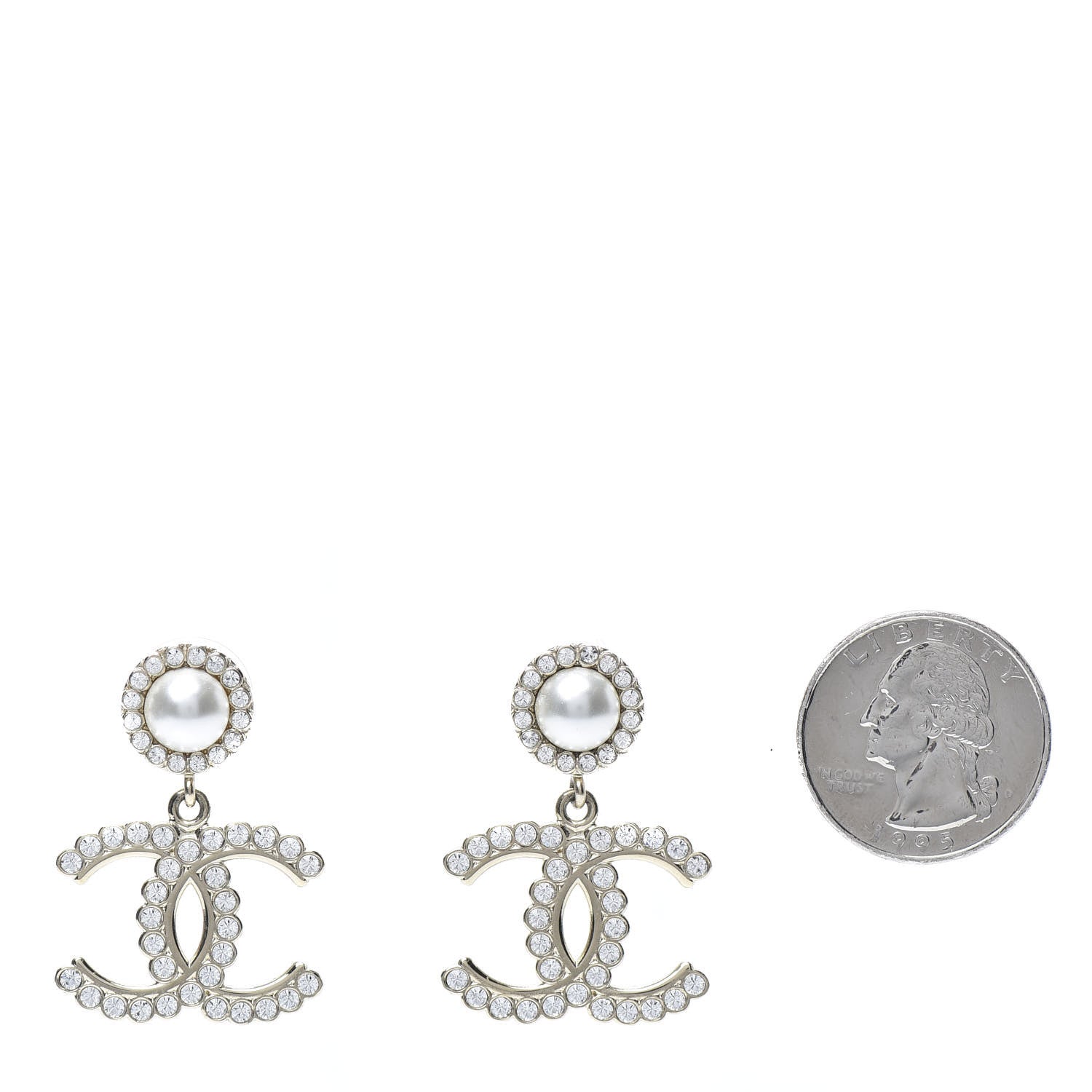 Chanel Crystal Pearl Bow-tiful CC Drop Earrings Gold 2 of 5