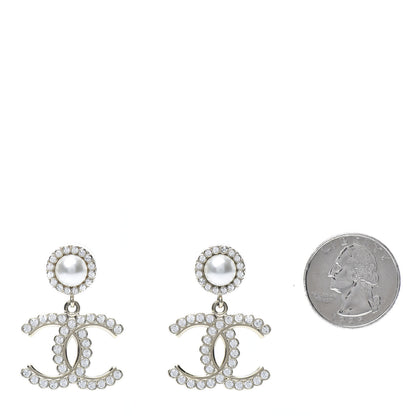 Chanel Crystal Pearl Bow-tiful CC Drop Earrings Gold 2 of 5