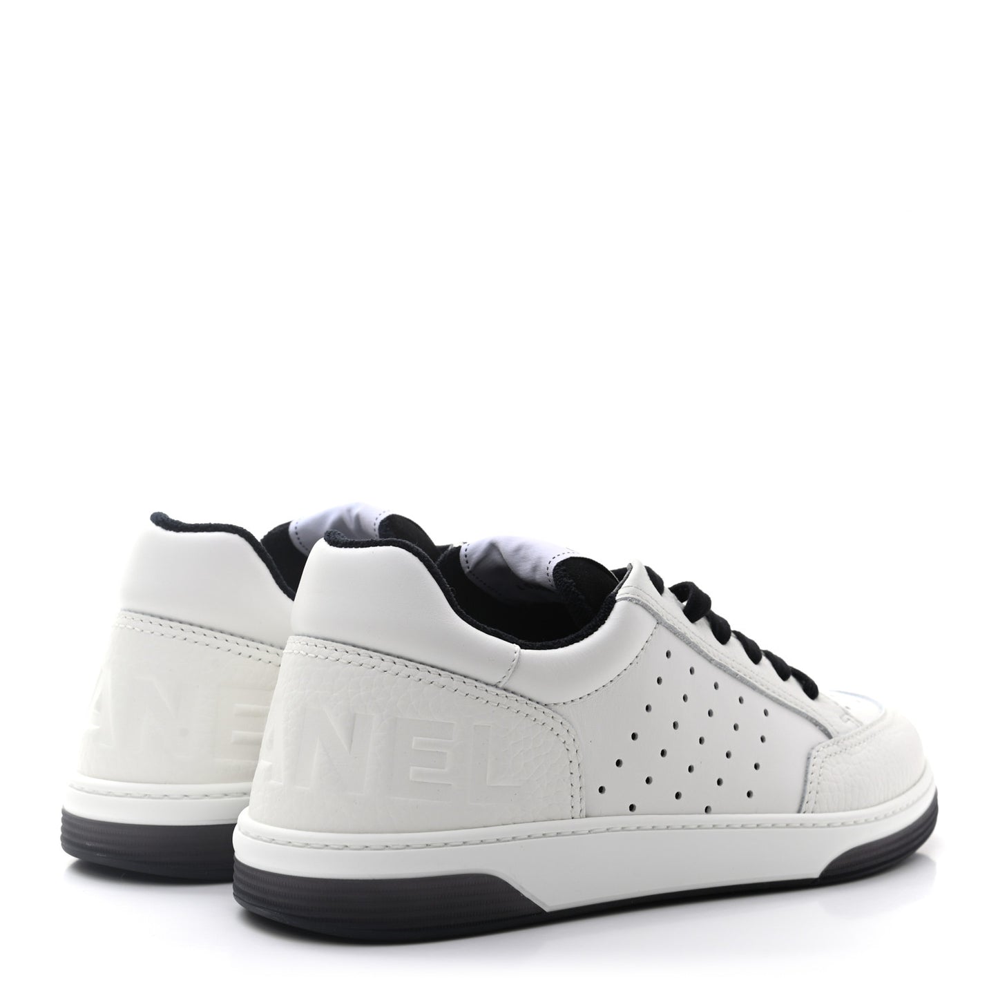 Grained Calfskin Fabric Womens Logo Sneakers 41 White Black