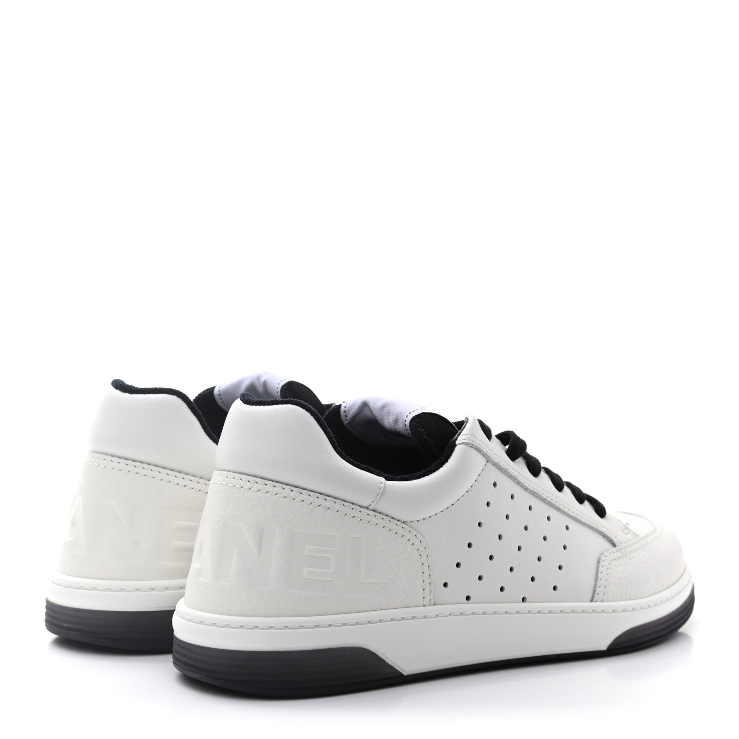 Chanel Grained Calfskin Fabric Womens Logo Sneakers 41 White Black 4 of 8