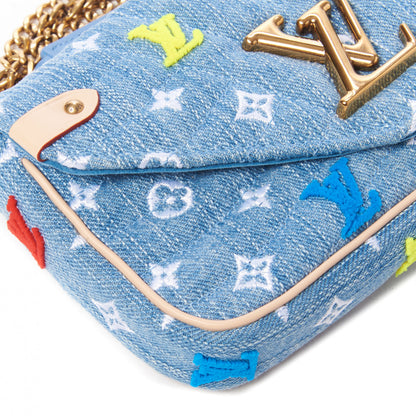 Louis Vuitton Embroidered Monogram Denim New Wave Chain Pochette Blue 6 of 9