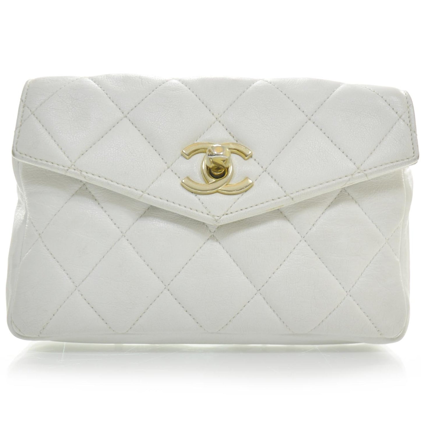 Lambskin Flap Waist Belt Bag White 75 30