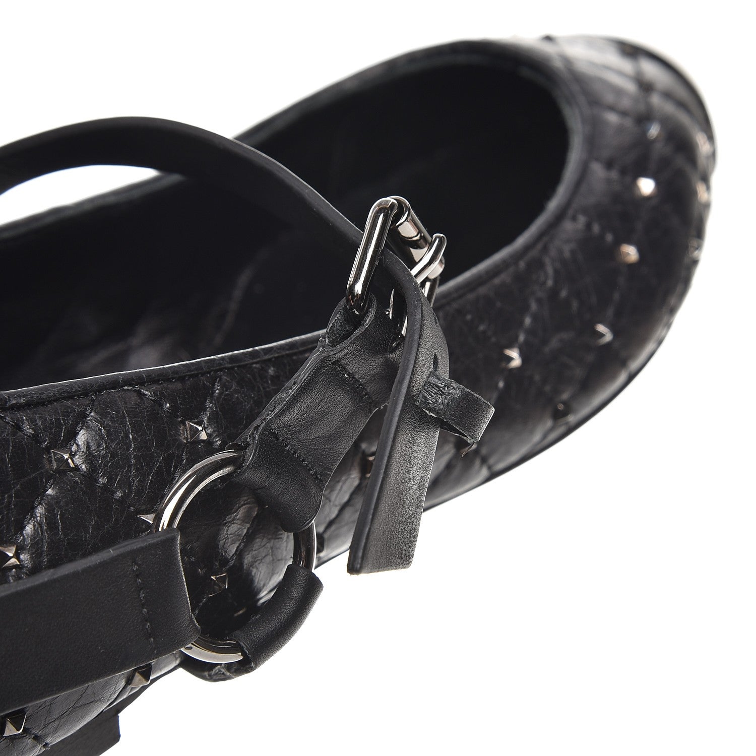 Valentino Garavani Crackled Lambskin Rockstud Spike Captoe Ballerina Flats 38 Black 9 of 9