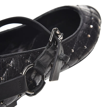 Valentino Garavani Crackled Lambskin Rockstud Spike Captoe Ballerina Flats 38 Black 9 of 9