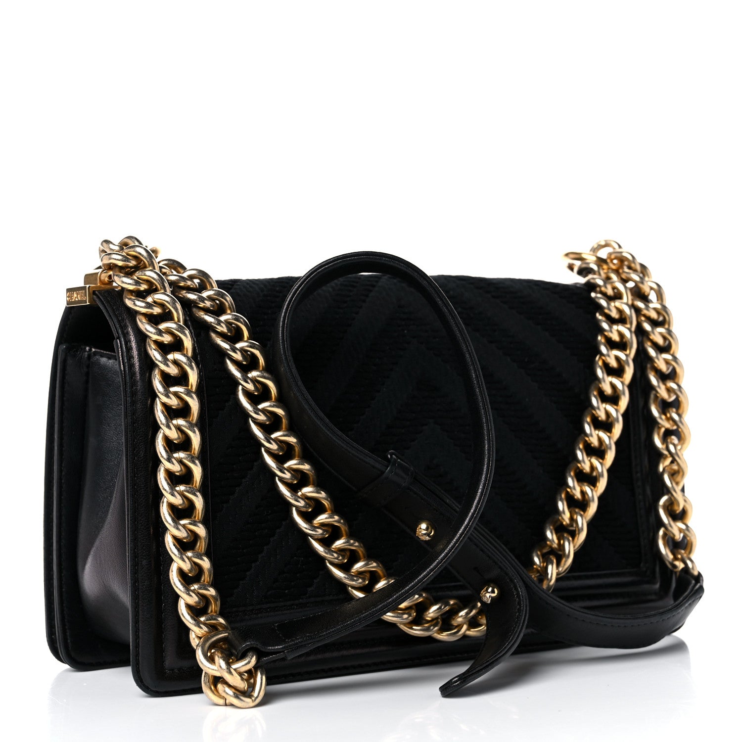 Chanel Fabric Chevron Braided Medium Boy Flap Black 2 of 16