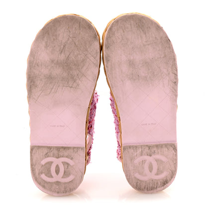 Chanel Tweed Patent Calfskin Velcro Dad Sandals 37.5 Light Purple Pink Red 6 of 12