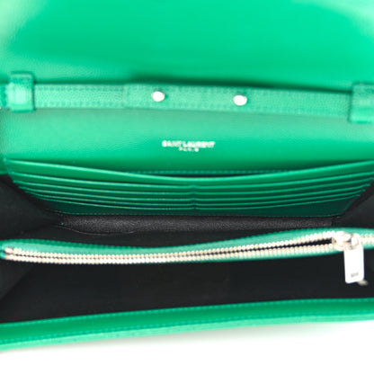 Saint Laurent Grain De Poudre Mixed Matelasse Triquilt Monogram Chain Wallet Green Field 5 of 10