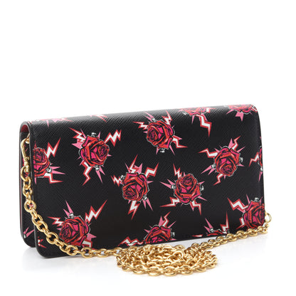 Prada X UNIVERSAL STUDIOS Saffiano Frankenstein Rose Chain Wallet Lacca 3 of 11