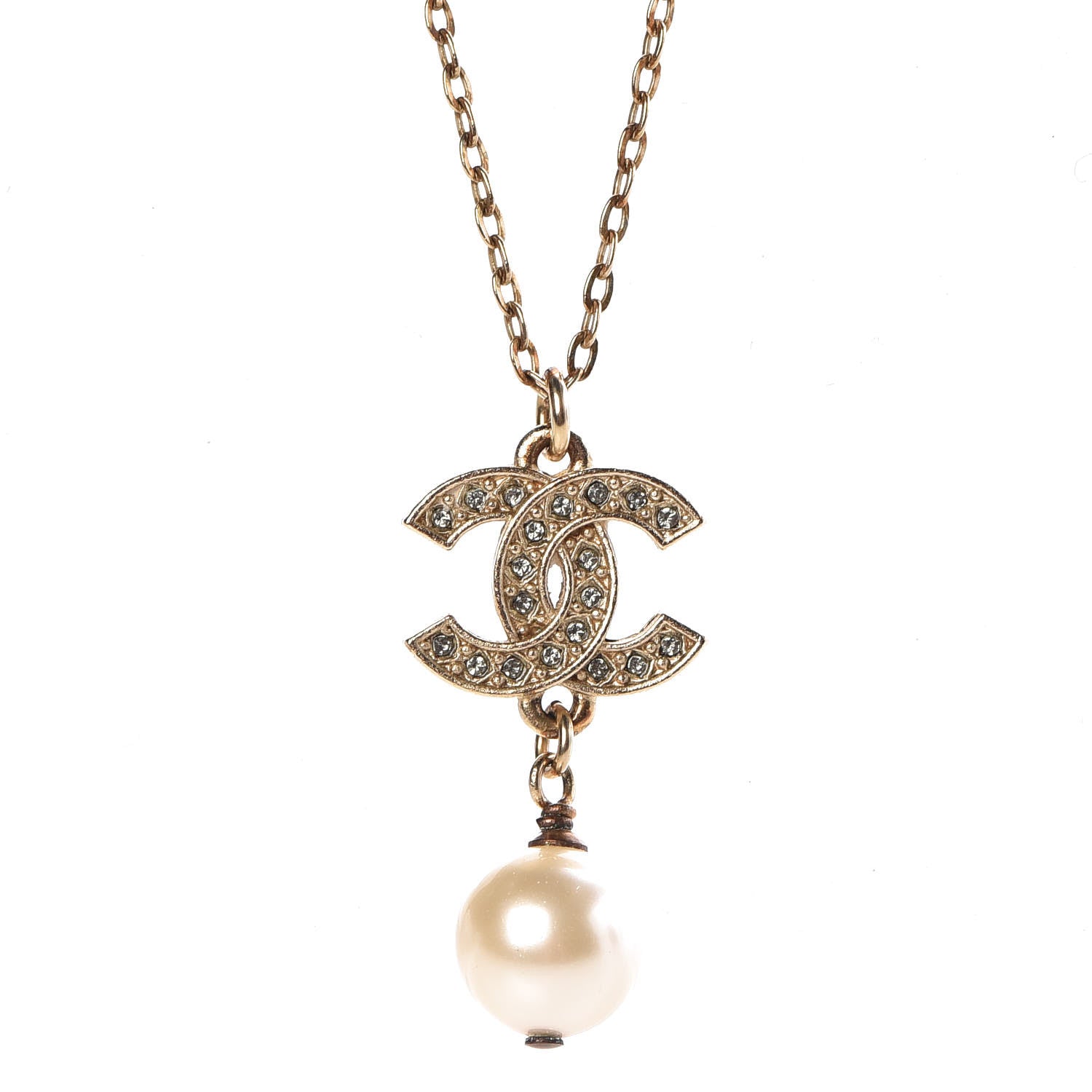 Chanel Pearl Crystal CC Drop Necklace Gold 4 of 6