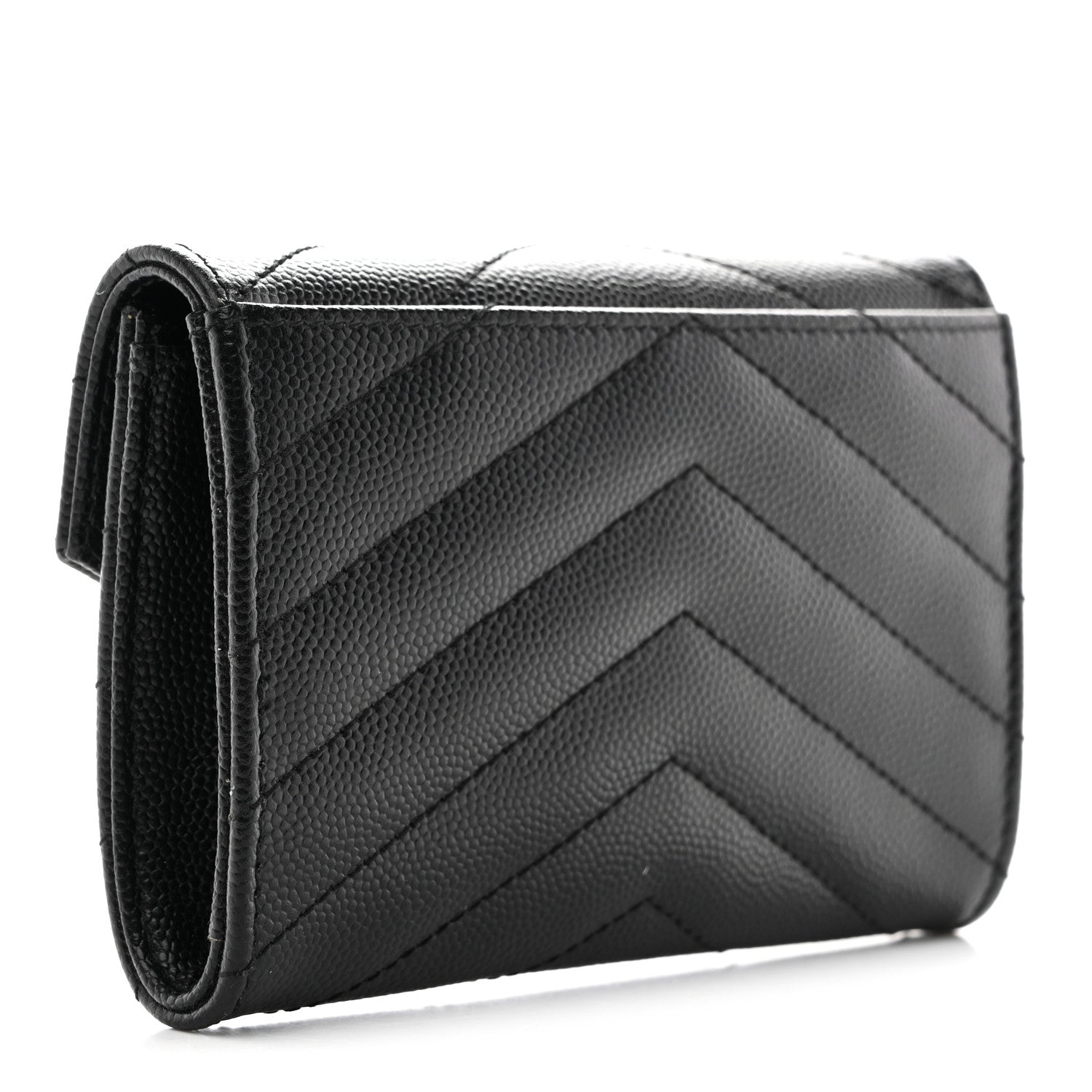 Saint Laurent Grain De Poudre Matelasse Chevron Small Monogram Envelope Wallet Black 3 of 8