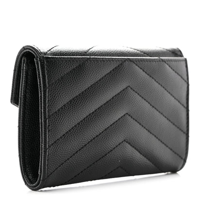 Saint Laurent Grain De Poudre Matelasse Chevron Small Monogram Envelope Wallet Black 3 of 8