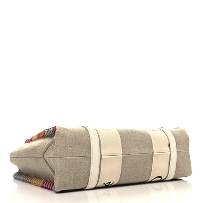 Chloe Linen Canvas Calfskin Blanket Stitched Medium Woody Ribbon Tote White Multicolor 4 of 10