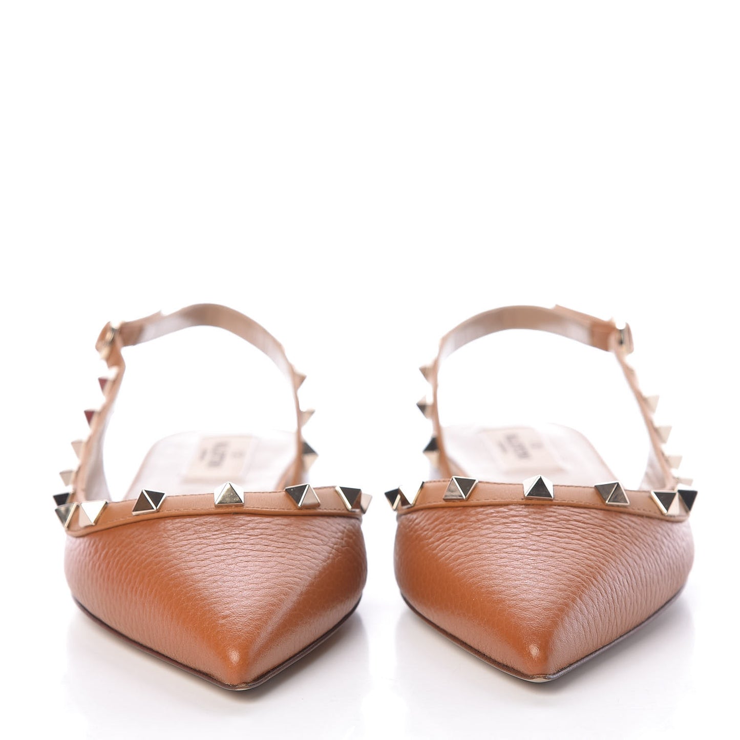 Pebbled Calfskin Rockstud Slingback Flats 36.5 Cuoio