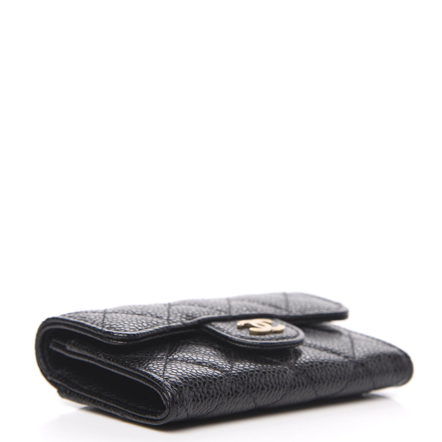 Caviar Quilted Flap Card Holder Wallet Black