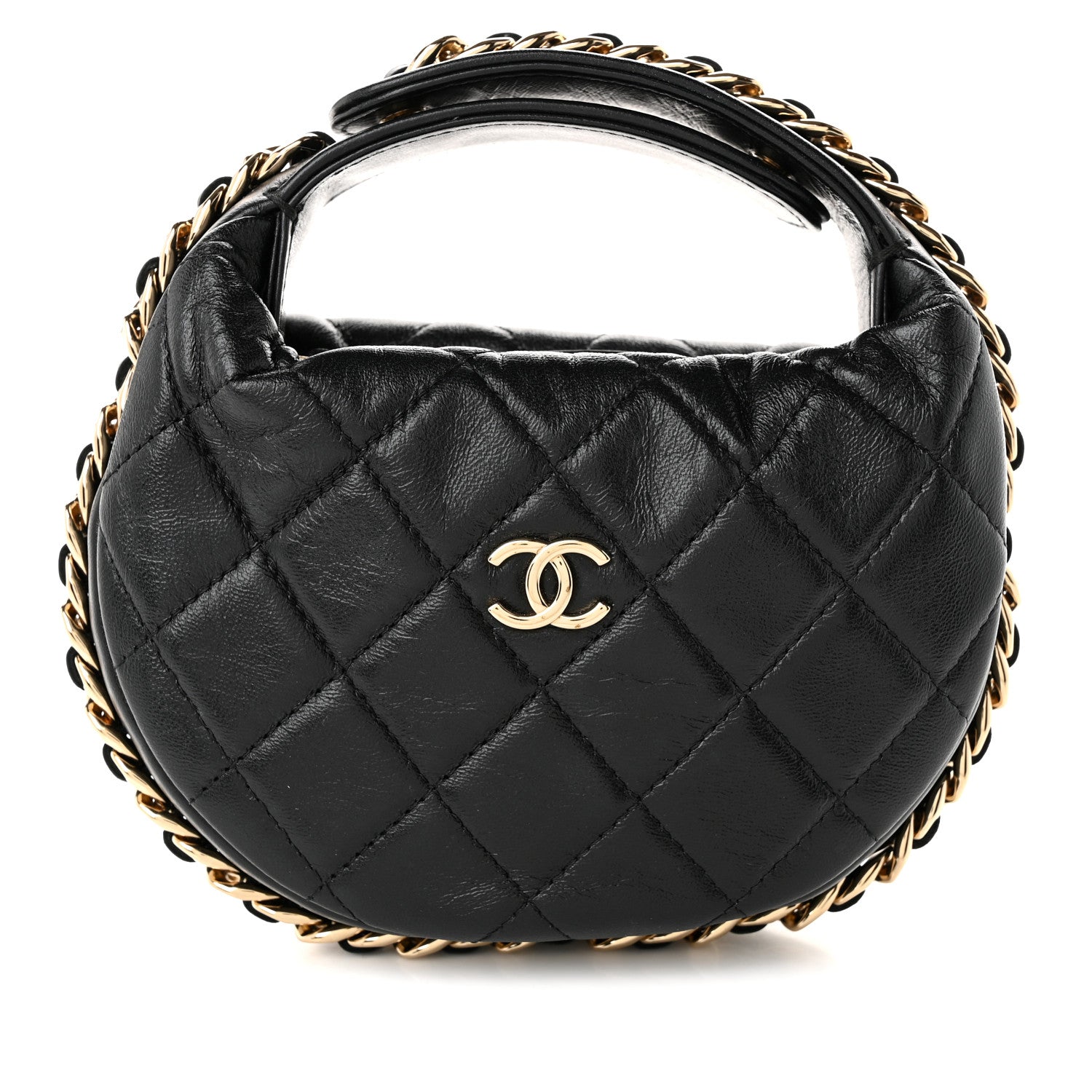 Chanel Lambskin Quilted Chain Around Pouch Hobo Black 7 of 9