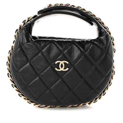 Chanel Lambskin Quilted Chain Around Pouch Hobo Black 7 of 9