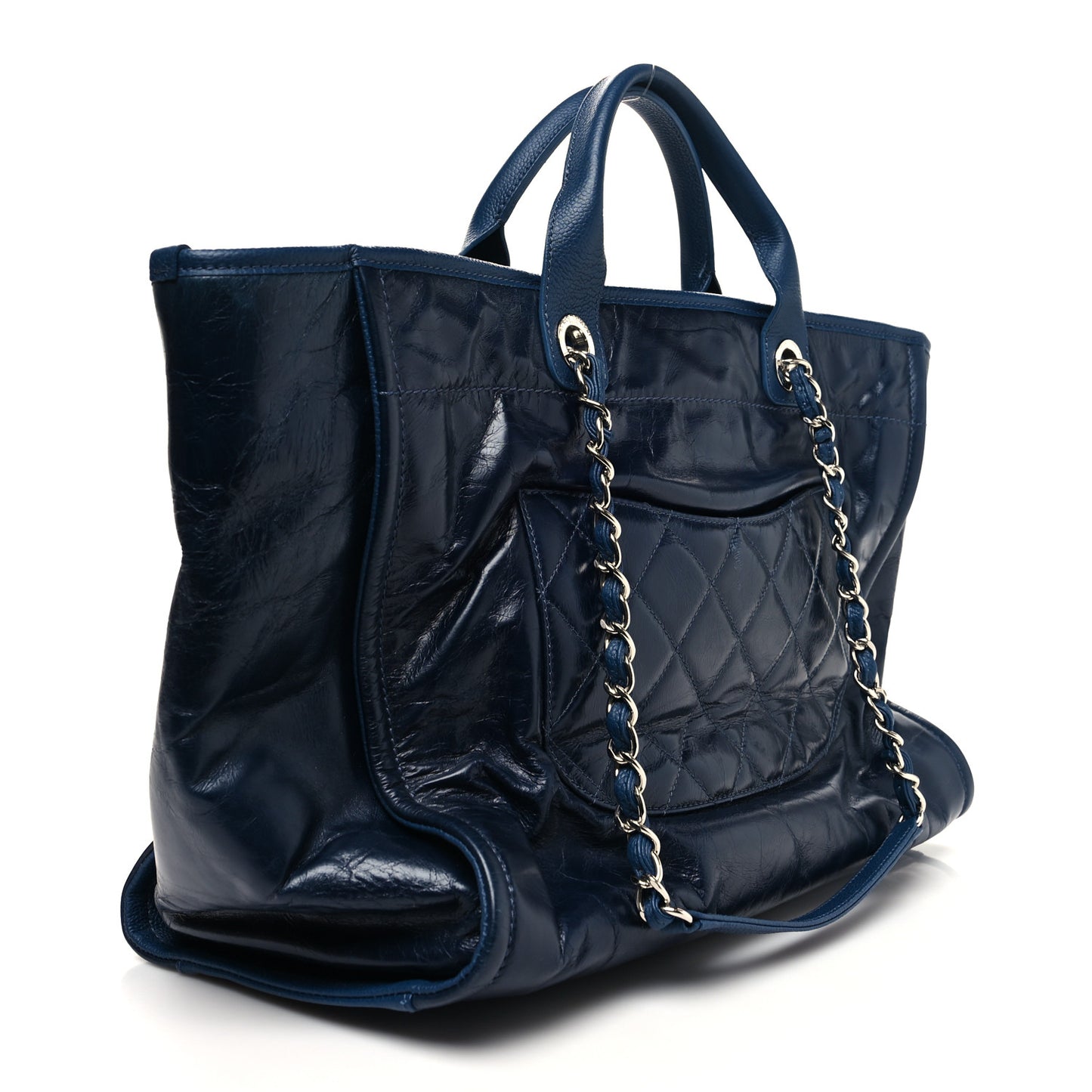 Glazed Calfskin Medium Deauville Tote Blue