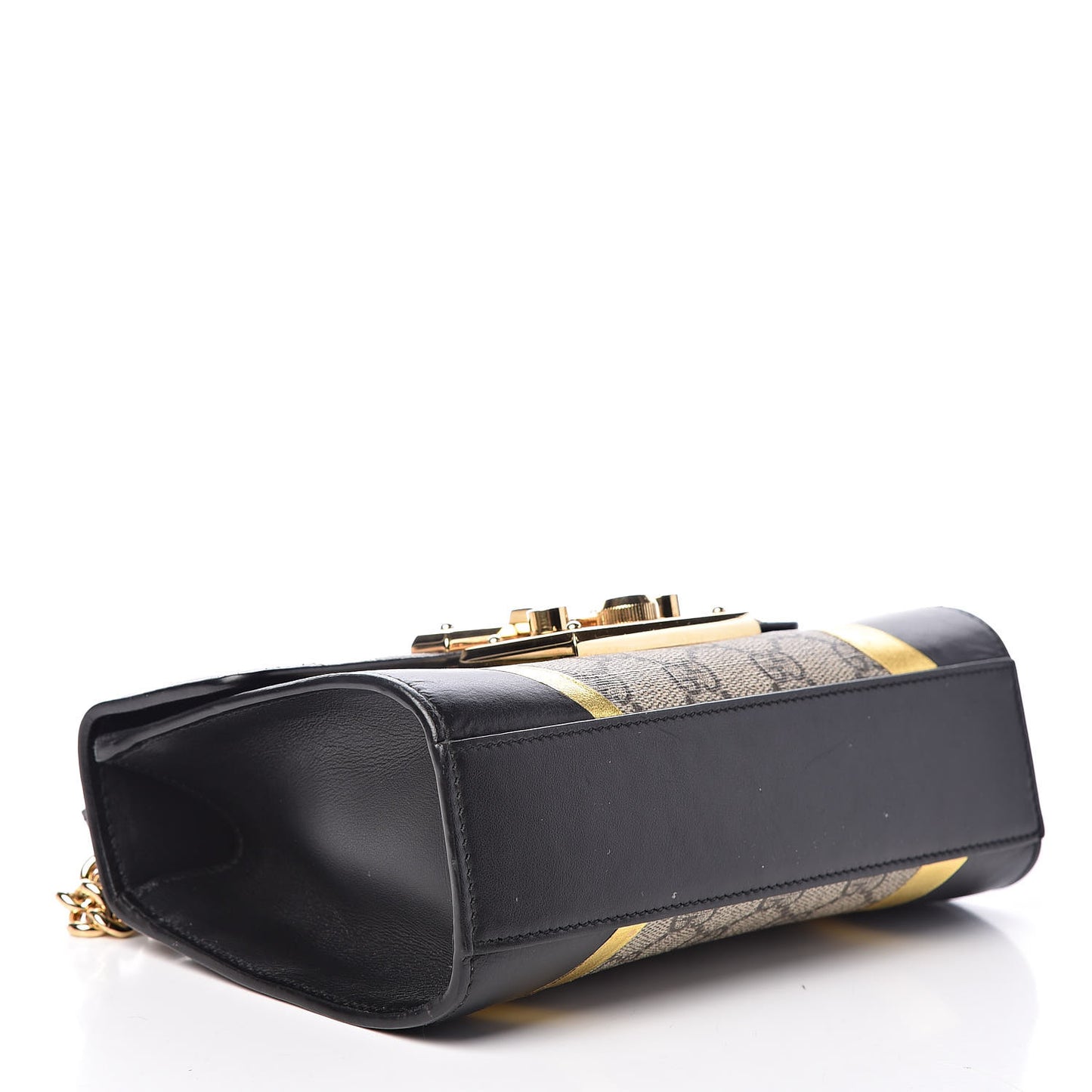 Calfskin GG Supreme Monogram Small Padlock Shoulder Bag Black Gold