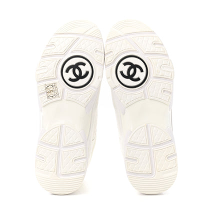 Chanel Suede Calfskin Fabric CC Sneakers 40 White 5 of 9