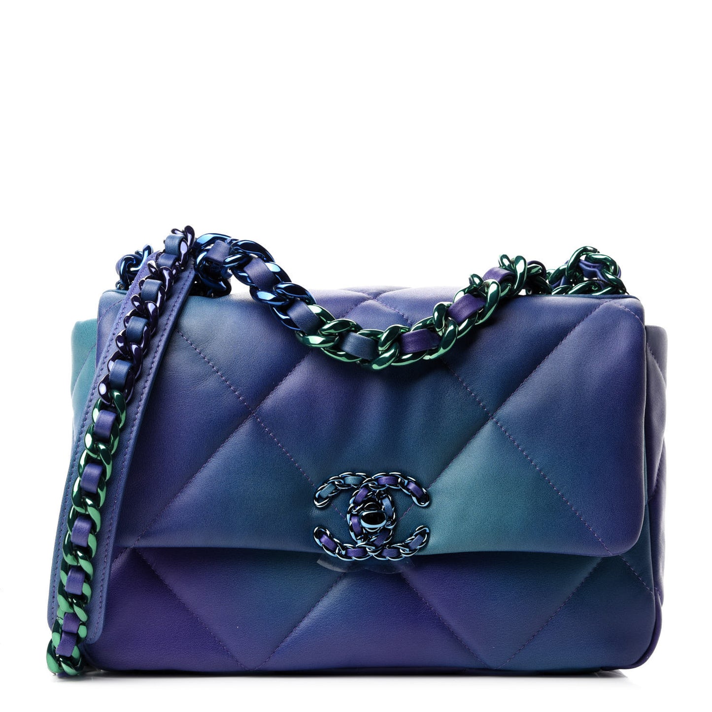 Tie Dye Calfskin Quilted Medium 19 Flap Blue Purple