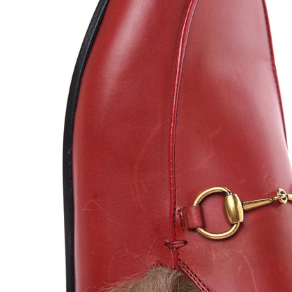 Gucci Betis Glamour Calfskin Fur Womens Princetown Slippers 38 Hibiscus Red Naturale 11 of 12