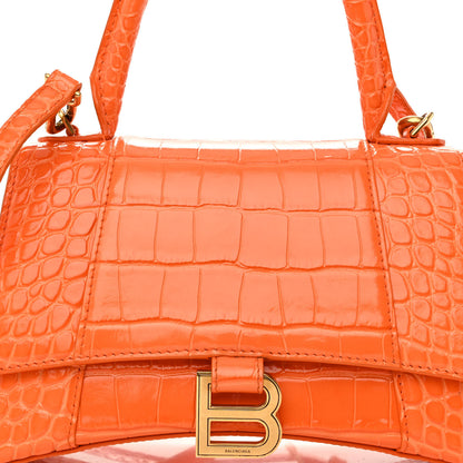 Balenciaga Shiny Calfskin Crocodile Embossed Small Hourglass Top Handle Bag Orange 7 of 10