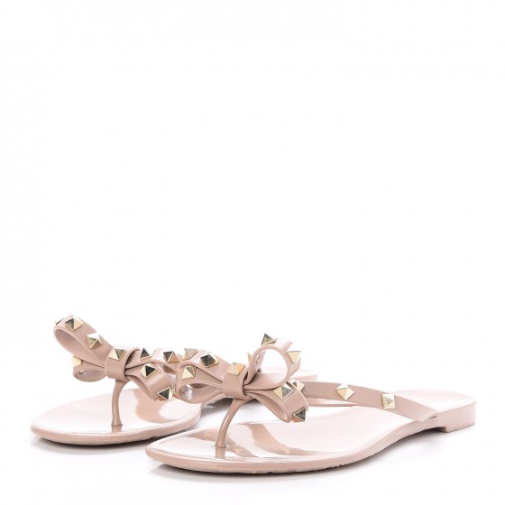 Valentino Garavani PVC Jelly Rockstud Bow Thong Sandals 38 Poudre 3 of 10