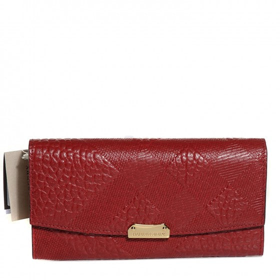 Burberry Signature Grain Calfskin Check Embossed Continental Wallet Military Red 1 of 14