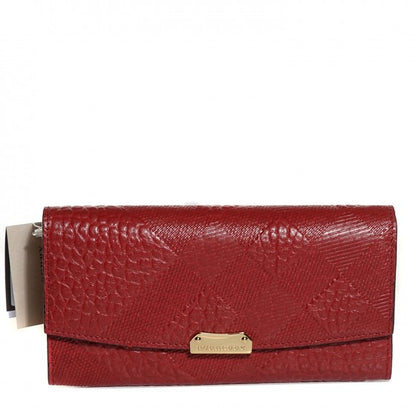 Burberry Signature Grain Calfskin Check Embossed Continental Wallet Military Red 1 of 14