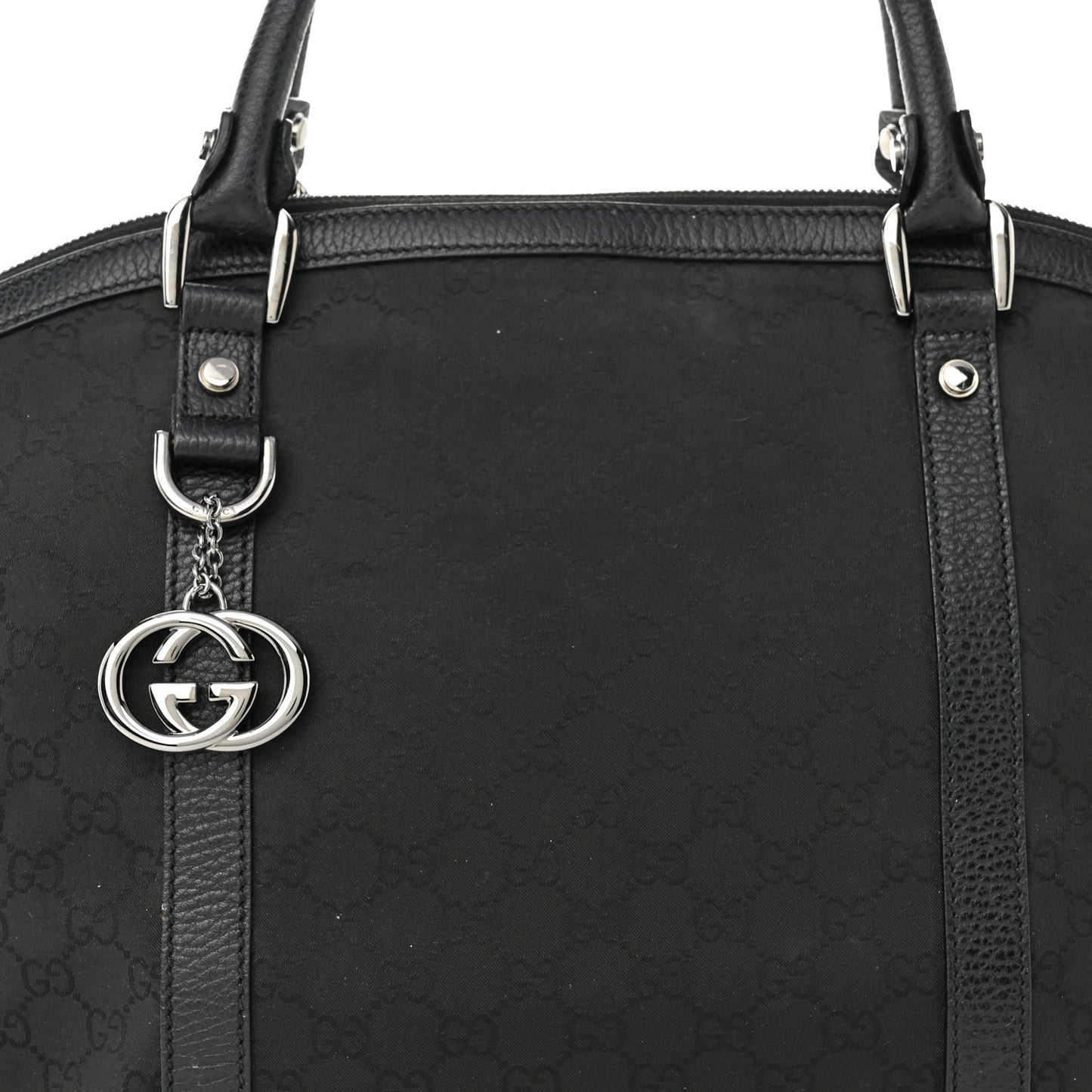 Nylon Monogram Medium GG Charm Dome Satchel Black