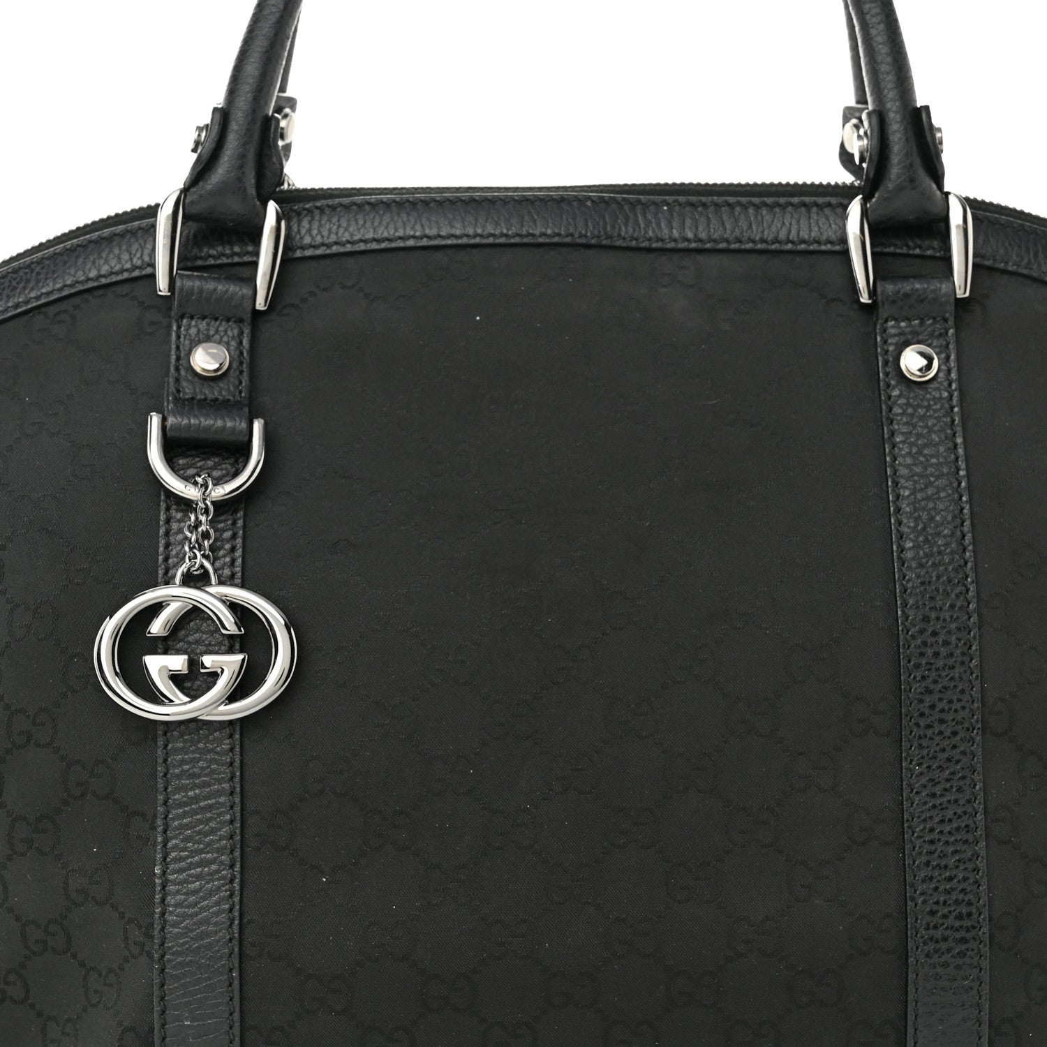 Gucci Nylon Monogram Medium GG Charm Dome Satchel Black 8 of 12