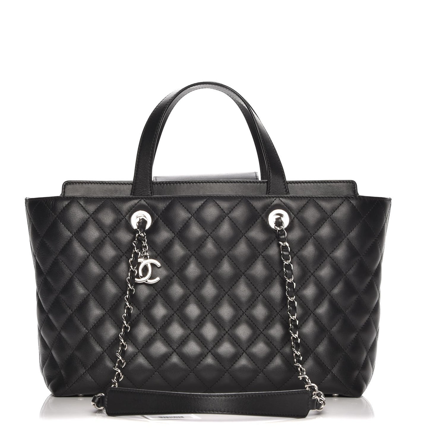 Calfskin Quilted Large Shopping Tote Black