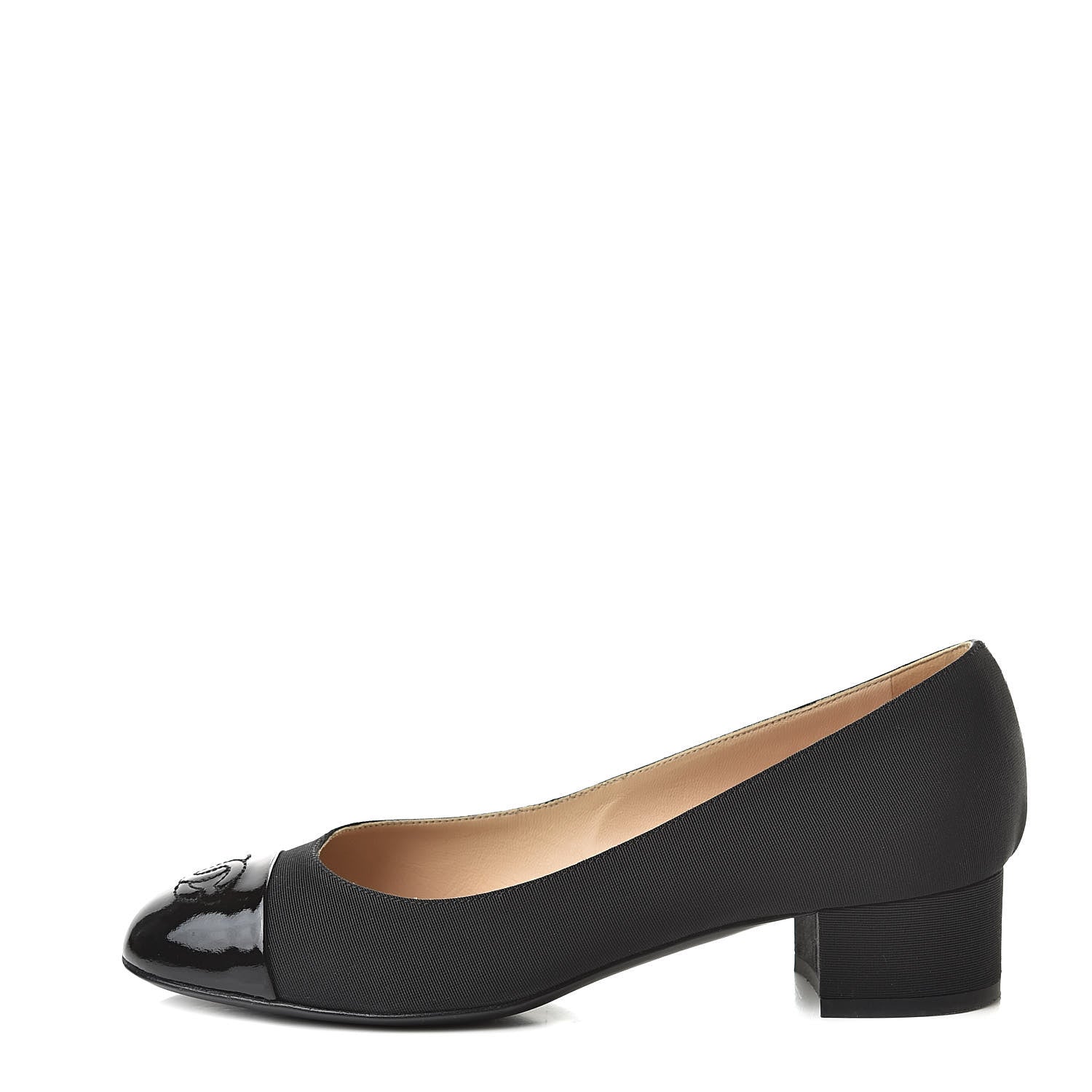 Chanel Patent Calfskin Grosgrain CC Cap Toe Pump 36.5 Black 1 of 11