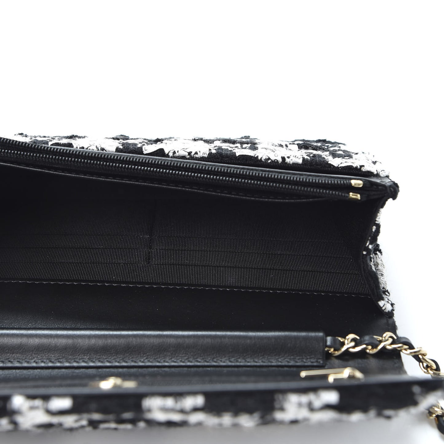 Tweed Quilted Wallet On Chain WOC Black Ecru White