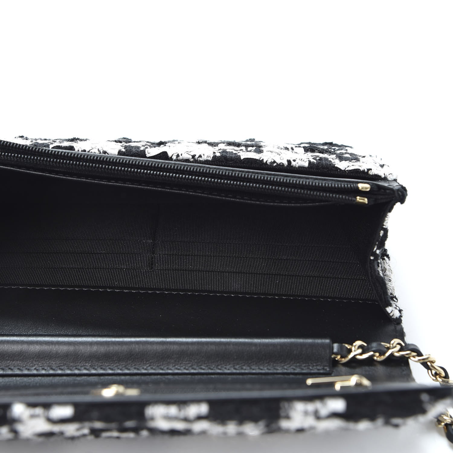 Chanel Tweed Quilted Wallet On Chain WOC Black Ecru White 4 of 10