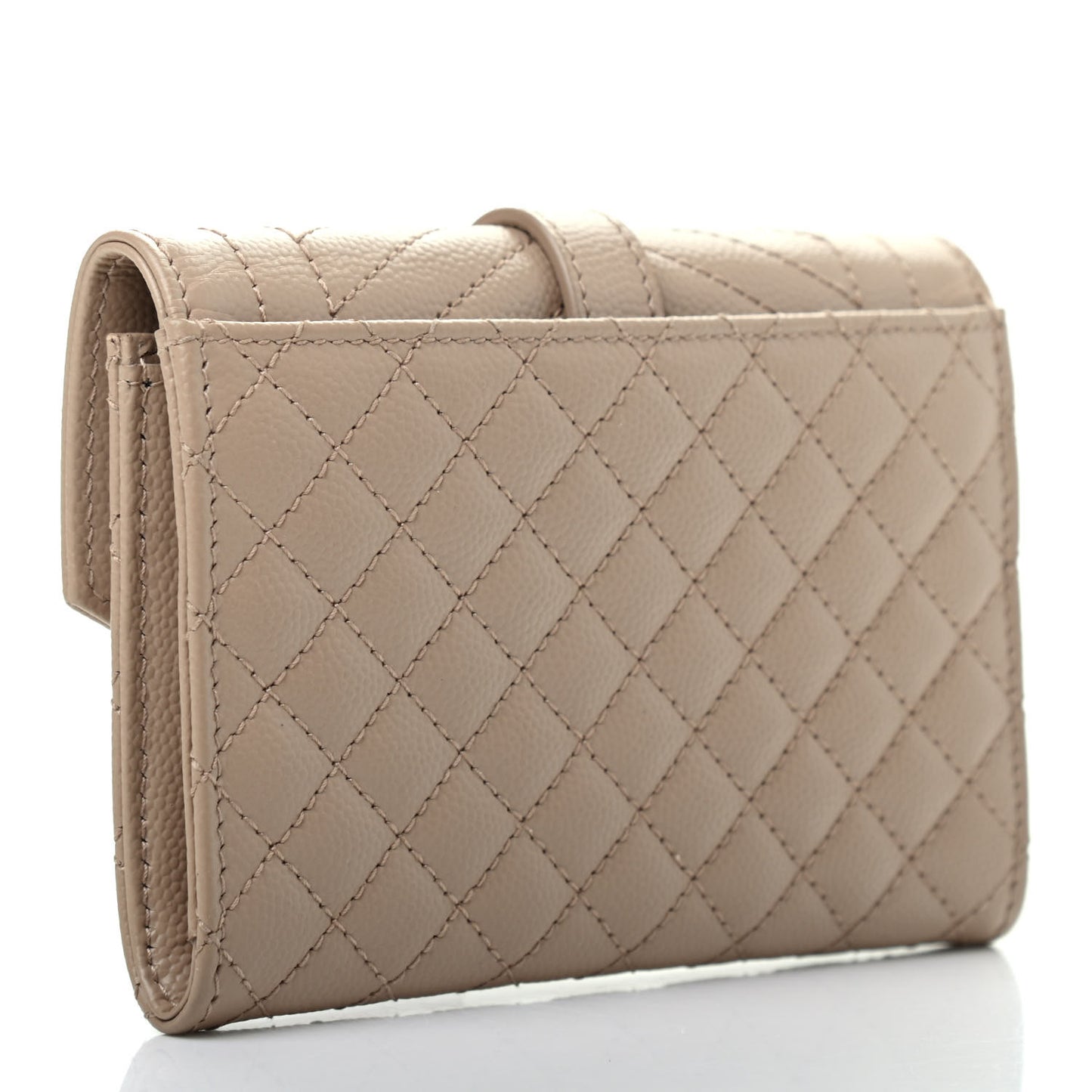 Grain De Poudre Textured Mixed Matelasse Triquilt Small Monogram Envelope Wallet Dark Beige