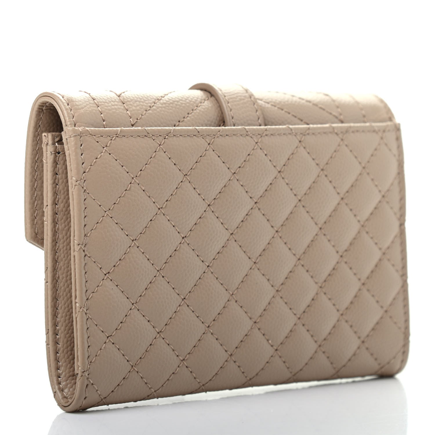 Saint Laurent Grain De Poudre Textured Mixed Matelasse Triquilt Small Monogram Envelope Wallet Dark Beige 4 of 7