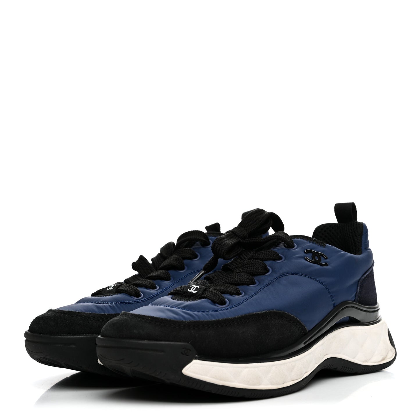 Nylon Suede Calfskin Womens Logo Sneakers 36 Dark Navy Blue