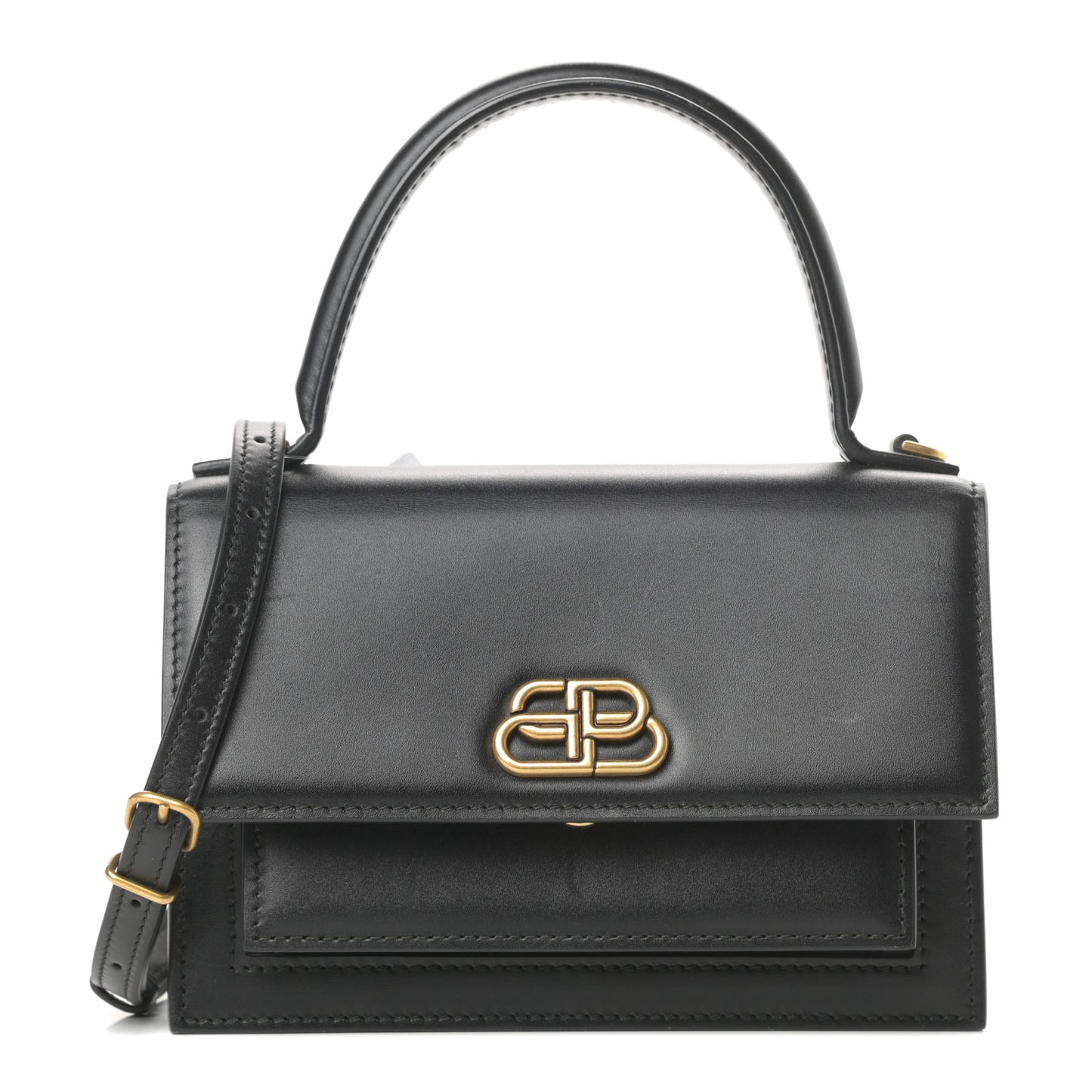 Box Calfskin XS Sharp Top Handle Bag Black