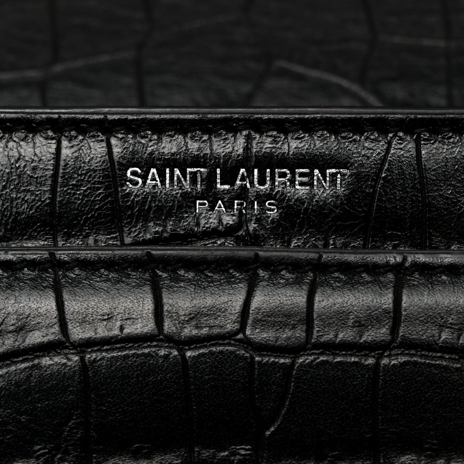 Saint Laurent Calfskin Crocodile Embossed Medium Monogram Sunset Black 6 of 14