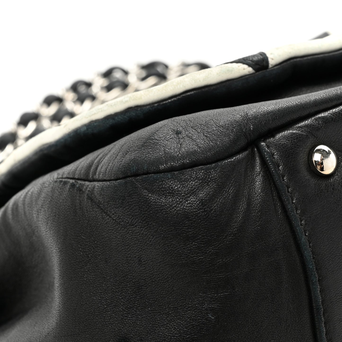 Lambskin Patchwork Accordion Flap Black White