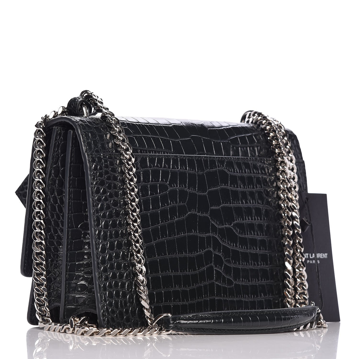 Saint Laurent Calfskin Crocodile Embossed Medium Monogram Sunset Dark Green 3 of 10