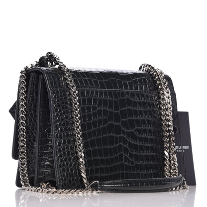 Saint Laurent Calfskin Crocodile Embossed Medium Monogram Sunset Dark Green 3 of 10