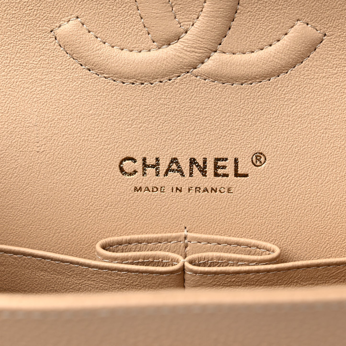 Caviar Quilted Medium Double Flap Beige