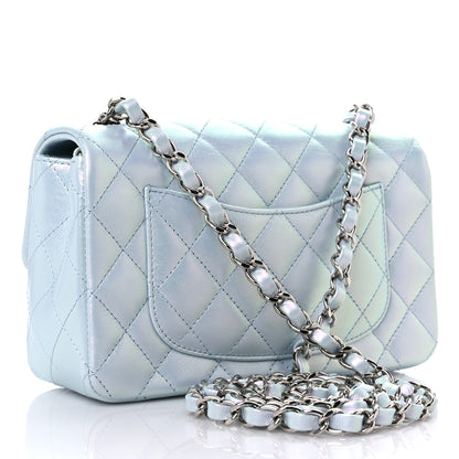 Chanel Iridescent Calfskin Quilted Mini Rectangular Flap Light Blue 3 of 10